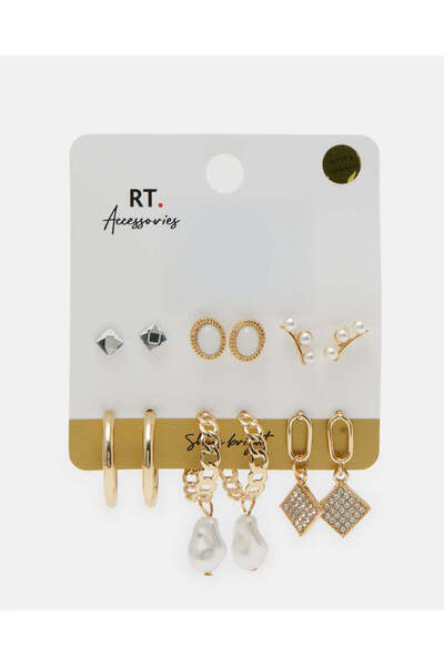 REDTAG أقراط نسائية مزينة بالذهب (6 أزواج)