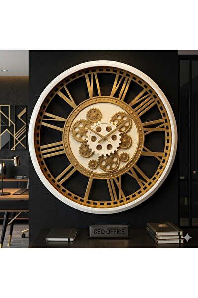 sfs elektrik DUVAR DEKOR SAAT BÜYÜK SAAT GOLD RENKLİ İŞ YERİ HEDİYELİK BÜYÜK