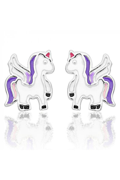 KALINI Σκουλαρίκια Προστασίας Μονόκερου, Επιροδιωμένο Ασήμι 8 χιλιοστά