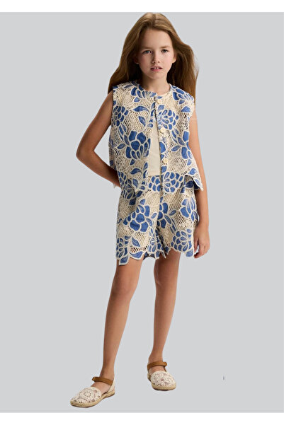 ww waka waka kids store Κοριτσίστικο Σετ Γιλέκο και Σορτς με Κέντημα Μπλε Λου...