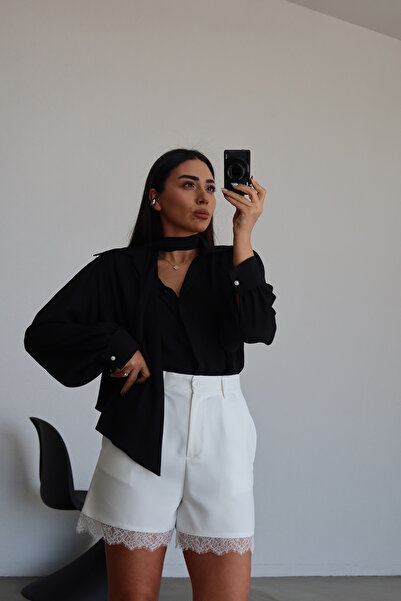 Özge Özgenç Chiffon Shirt with Padded Shoulders