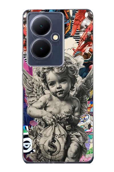 FLAMENKO Vivo V29 Lite 5g Compatible Angel Collage Pattern Transparent Phone ...