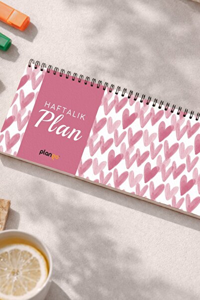 Plango Tarihsiz Spiralli Haftalık Masaüstü Planlayıcı - KALPLER - 10x30 cm
