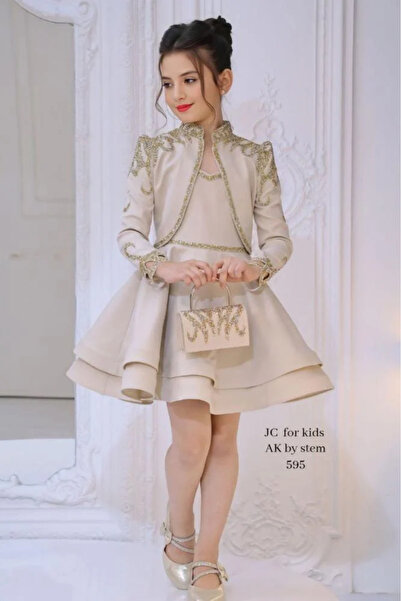 JC فستان سهرة بناتي أبيض مع حقيبة يد Violet Flower Boutique