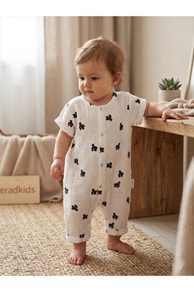 eradkids Organic Cotton Cactus Patterned Muslin Baby Romper