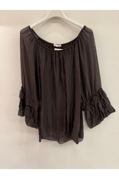 della moor Women's Brown Italian Elastic Madonna Collar Ruffle Spanish Sleeve...