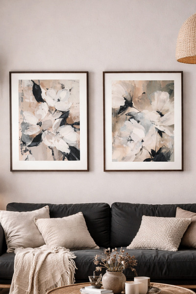 STARYUNA Μοντέρνα διακόσμηση τοίχου σαλονιού, σετ δύο πίνακων με μαύρο ξύλινο...