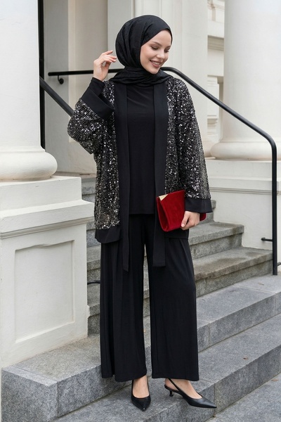 InStyle Μαύρο σετ με παγιέτες και διάτρητο σχέδιο