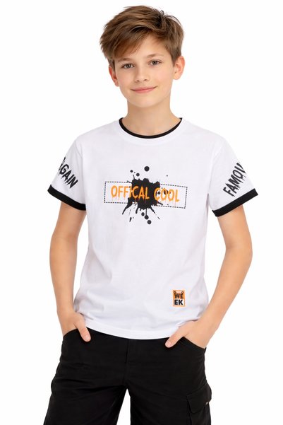 İrem Çocuk Giyim Boy's Offical Text Patterned White Color Short Sleeve T-Shir...