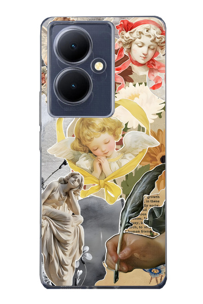 FLAMENKO Vivo V29 Lite 5g Compatible Angels and Sculpture Collage Pattern Tra...