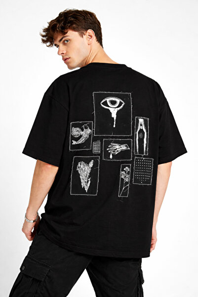 Nulivez Unisex Oversize Patchwork Detailed Printed T-Shirt – Modern Streetwea...