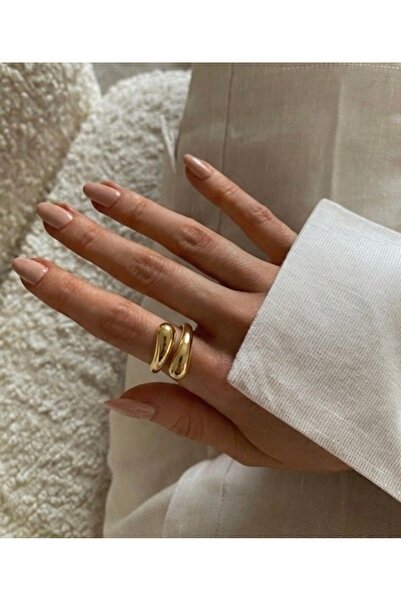 Vitastyle خاتم فولاذي بتصميم متقاطع غير متماثل بلون ذهبي قابل للتعديل