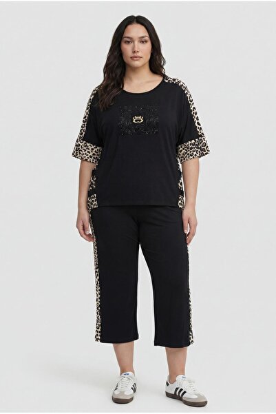 Ebsumu Γυναικείο Σετ Καλοκαιρινής Φόρμας Μεγάλου Μεγέθους με Λεοπάρ Γαρνιτούρ...