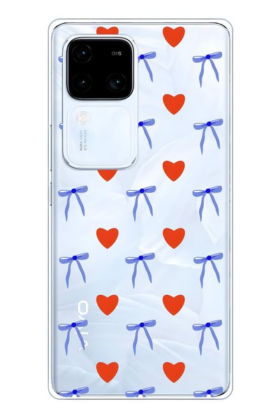 FLAMENKO حافظة هاتف شفافة متوافقة مع Vivo V30 بنمط القلب والشريط
