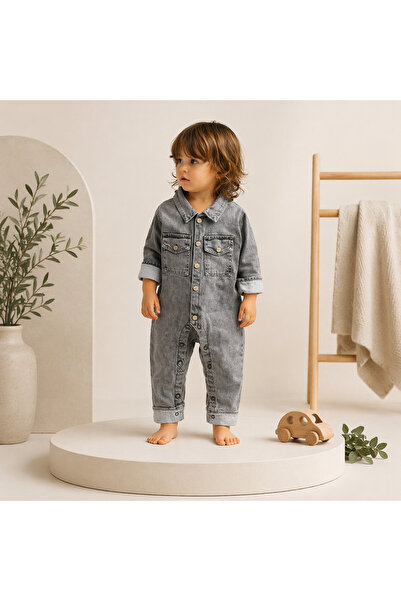 Bebelul Γκρι τζιν σαλοπέτα για αγοράκια με τσέπες Murat