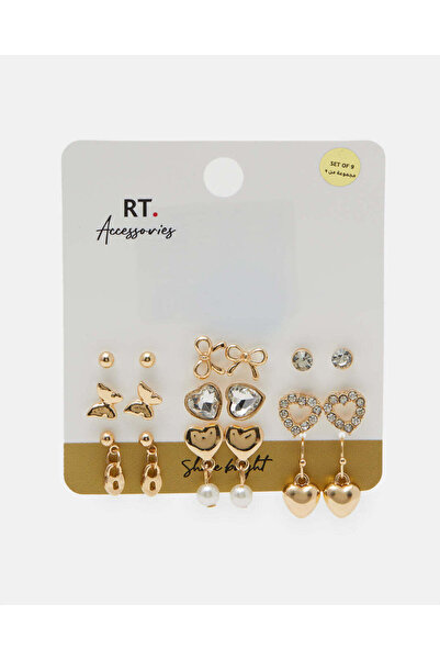 REDTAG Women Gold Embellished Earrings (9 Pairs)