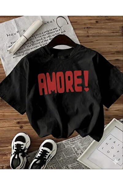 LELVANİ Γυναικεία μπλούζα AMORE ÜNLEM με κόκκινο στάμπα