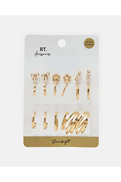 REDTAG Women Embellished Gold Earrings Set (9 Pair)