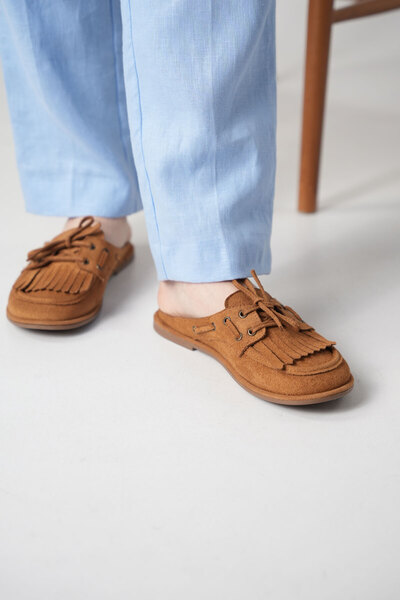 DAD WOLF Σουέντ Παντόφλες Loafer με Φούντες και Κορδόνια, Καθημερινές Παντόφλ...