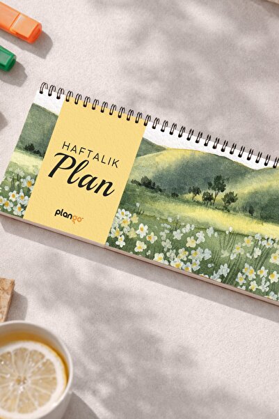 Plango Tarihsiz Spiralli Haftalık Masaüstü Planlayıcı - PAPATYA - 10x30 cm