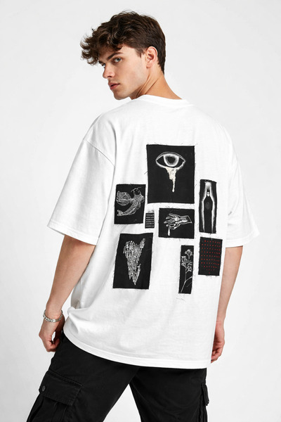 Nulivez Unisex Oversize Patchwork Detailed Printed T-Shirt – Modern Streetwea...