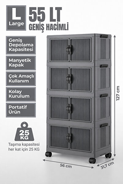 Mim Life Çok Amaçlı Dolap Organizer 4 Katlı Tekerlekli Saklama Dolabı Mutfak ...