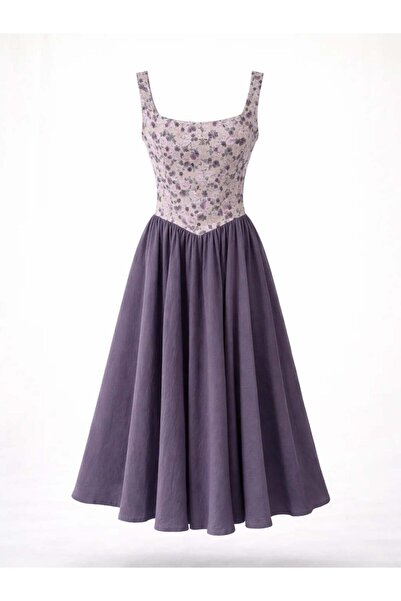 Retrobird Γυναικείο φόρεμα μίντι με κορσέ Belle δεκαετίας '50, λιλά