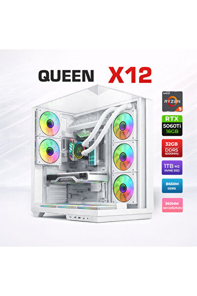 XASER Queen X12 Ryzen 5 7500F 32GB DDR5 Ram 1TB M.2 NVMe SSD 16GB RTX5060 Ti ...