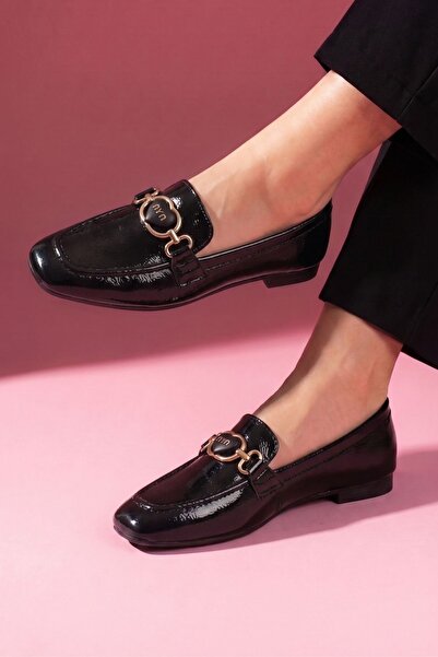 FUGA MODA Γυναικεία Loafer Μπαλαρίνα Casual Παπούτσια Lodi Μαύρα με ζαρωμένη ...