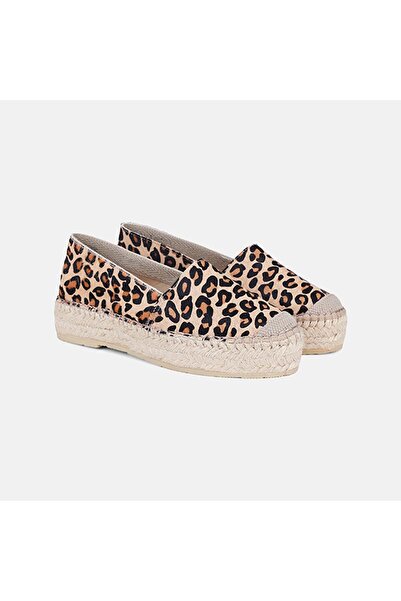 Desa Women's Beige Leopard Patterned Suede Leather Espadrilles