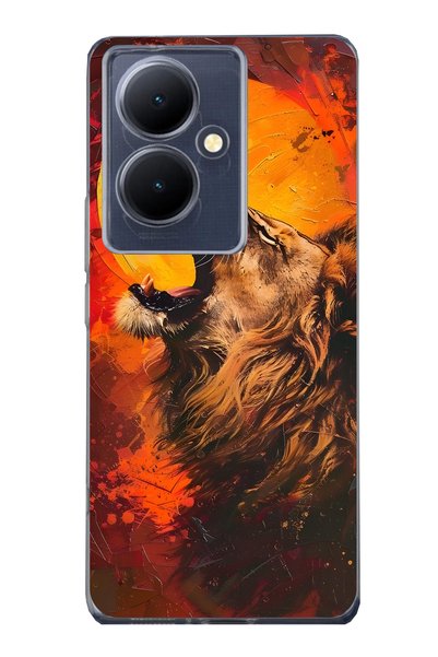 FLAMENKO Vivo V29 Lite 5g Compatible Lion Patterned Transparent Phone Case