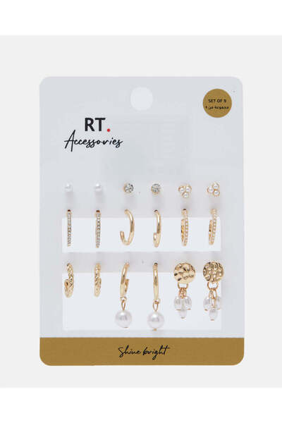 REDTAG Women Gold 9-Piece Earring Set