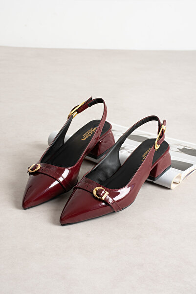 Mooien - 5cm Short Heeled Shoes with Two Buckles, Patent Leather, Burgundy
