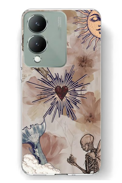 FLAMENKO Vivo Y17S Compatible Heart and Butterfly Collage Pattern Transparent...