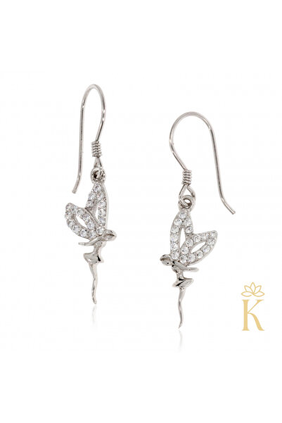 KALINI Επιροδιωμένα σκουλαρίκια, μακριά κρεμαστά με νεράιδες και πέτρες ζιργκόν