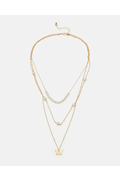 REDTAG Women Gold Multi Layer Butterfly Pendant Necklace
