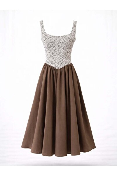 Retrobird Γυναικείο φόρεμα μίντι με κορσέ Belle δεκαετίας '50, βιζόν