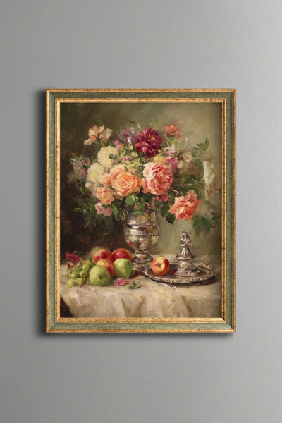 epiqart Classic Floral and Fruit Composition – Vintage Patterned Frame – Slim...
