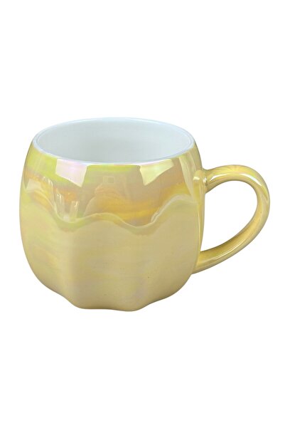 OEM Κίτρινη κεραμική κούπα με  "μαργαριταρένια λάμψη " και εφέ ίριδας, 430 ml