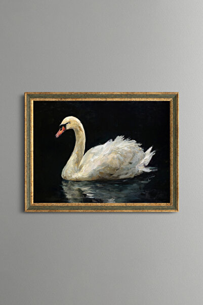 epiqart Swan and Water Reflection - Vintage Patterned Frame - Slim Model