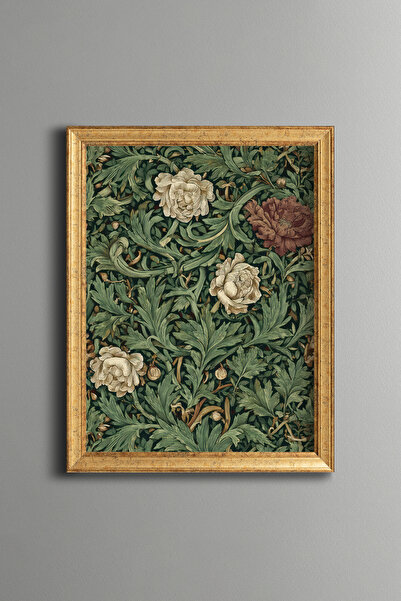 epiqart Yaprak ve Çiçek Deseni - Vintage Desenli Çerçeve - İnce Model