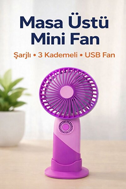 Inovaxis Standlı Şarjlı Mini El Fanı – 3 Kademeli, Sessiz, Taşınabilir Masaüs...