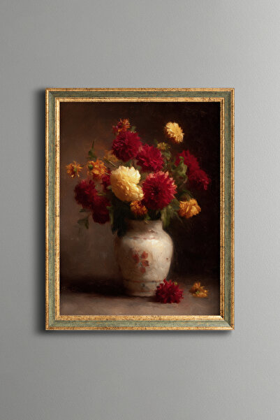 epiqart Kırmızı Çiçek Armonisi – Vintage Desenli Çerçeve – İnce Model