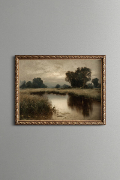 epiqart Göl ve Doğa Manzarası - Vintage Desenli Çerçeve - İnce Model