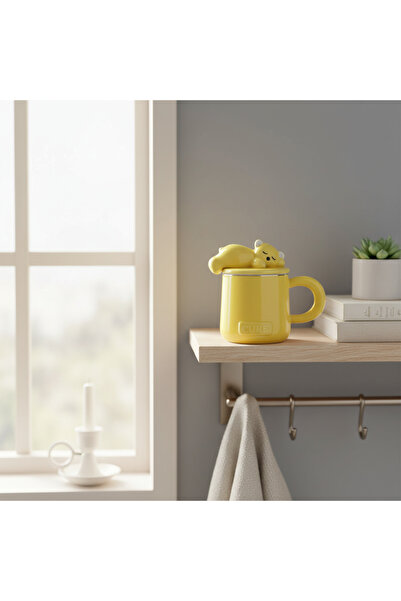 Trim Cana Ceramică Galbenă cu Capac și Lingură 350 ml
