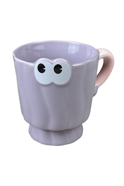 OEM Κεραμική κούπα  "αστεία μάτια " μωβ, 360 ml