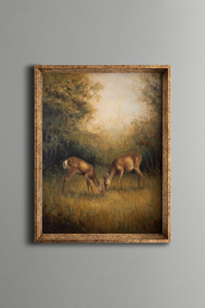 epiqart Deer in the Forest – Vintage Patterned Frame – Slim Model