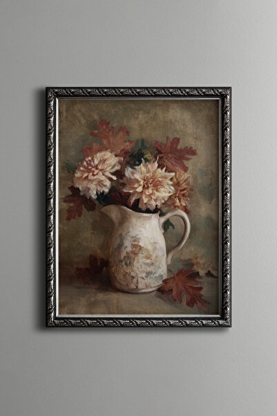 epiqart Rustic Vase and Autumn Leaves - Vintage Patterned Frame - Slim Model