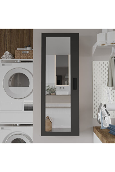 Yurupa Luna 4 Raflı Sürgülü Aynalı Banyo Dolabı Çok Amaçlı Dolap Antrasit LUN...