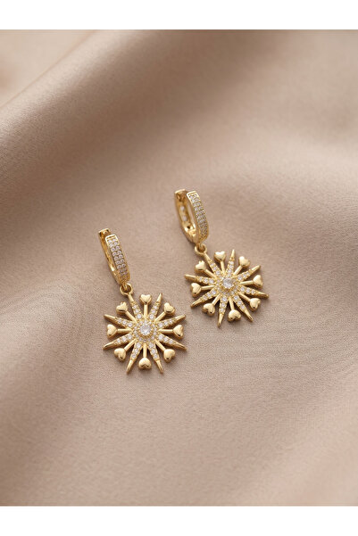 GKCBijoux 316L Steel Gold Heart Detailed Zircon Stone Star Earrings